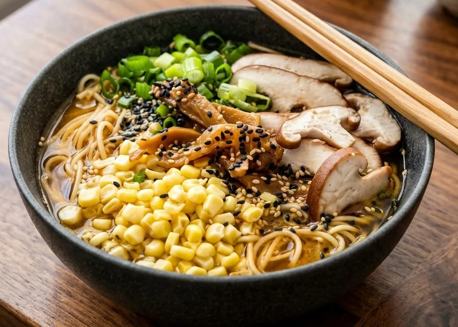 Vegetarian Ramen Bowl at Banza Noodle & Tea House in Winnipeg, MB